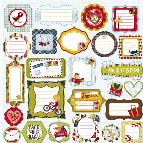 Prima - Road Trip Collection - Self Adhesive Glittered Chipboard Pieces - Journaling