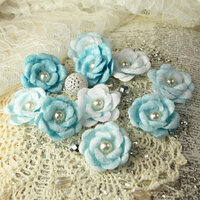 Prima - Audrey Rose Collection - Fabric Flower Embellishments - Blue Ice