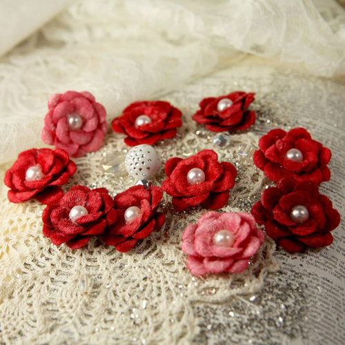 Prima - Audrey Rose Collection - Fabric Flower Embellishments - Scarlett