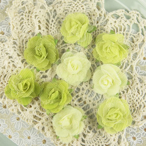 Prima - Champagne Rose Collection - Fabric Flower Embellishments - Lime, BRAND NEW