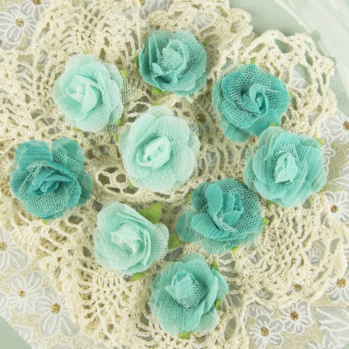 Prima - Champagne Rose Collection - Fabric Flower Embellishments - Teal, CLEARANCE