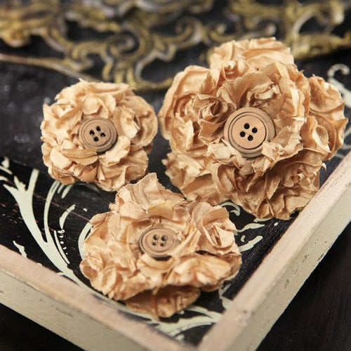 Prima - Button Blossom Collection - Fabric Flower Embellishments - Sand
