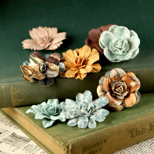 Prima - Firefly Collection - Mulberry Flower Embellishments - Blue Ochre