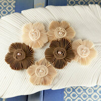 Prima - Harlow Collection - Pleated Fabric Flower Embellishments - Cashew