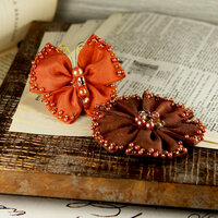 Prima - Elegance Collection - Fabric Butterfly and Flower Embellishments - Maple