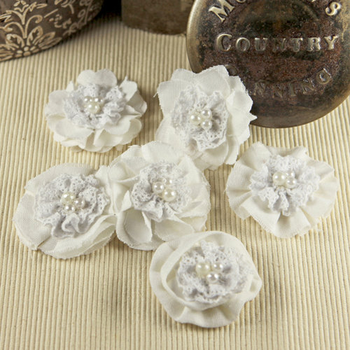 Prima - Elysa Collection - Fabric Flower Embellishments - White
