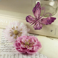 Prima - Meredith Collection - Fabric Butterfly and Flower Embellishments - Rubine