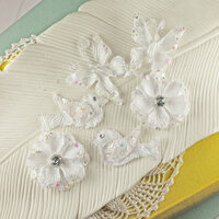 Prima - Melody Collection - Flower Butterfly and Bird Embellishments - White