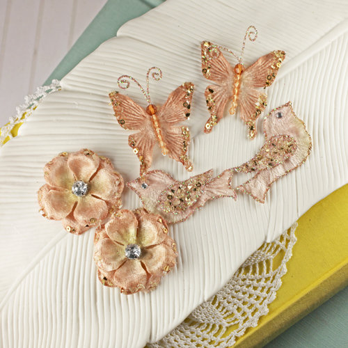 Prima - Melody Collection - Flower Butterfly and Bird Embellishments - Sepia
