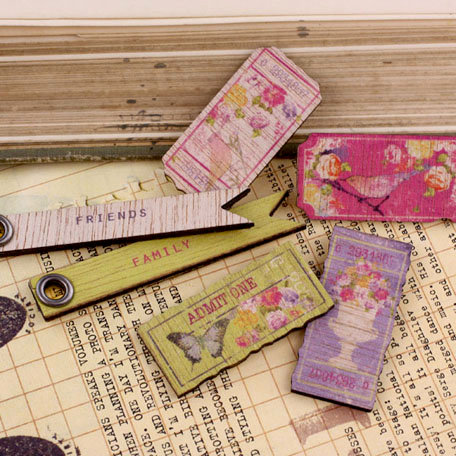 Prima - Meadow Lark Collection - Wood Embellishments - Tickets
