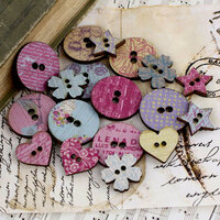 Prima - Meadow Lark Collection - Wood Embellishments - Buttons