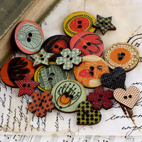 Prima - Doodle-Deux Collection - Wood Embellishments - Buttons