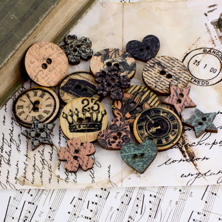 Prima - Almanac Collection - Wood Embellishments - Buttons