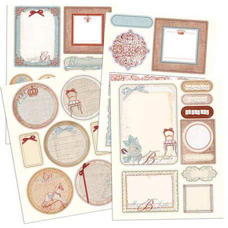 Prima - En Francais Collection - Chipboard Stickers with Glitter Accents