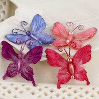 Prima - Mariposa Collection - Fabric Butterfly Embellishments - Berry