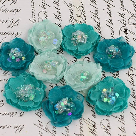 Prima - Tasha Collection - Fabric Flower Embellishments - Teal