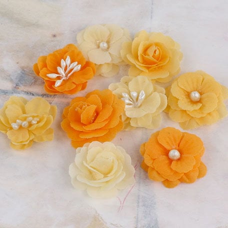 Prima - Lady Godivas Collection - Fabric Flower Embellishments - Orange Ice