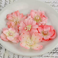 Prima - Charlotte Collection - Fabric Flower Embellishments - Coral Ice