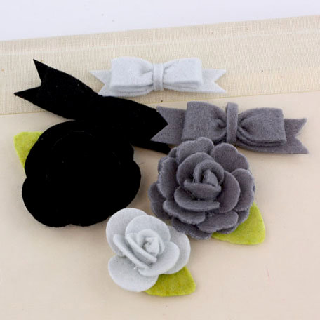 Prima - Marcelle Collection - Fabric Bow and Flower Embellishments - Tuxedo