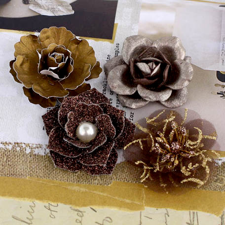 Prima - Metalique Collection - Fabric and Paper Flower Embellishments - Iron