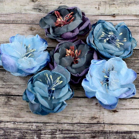 Prima - Kennedy Collection - Fabric Flower Embellishments - Blueberry