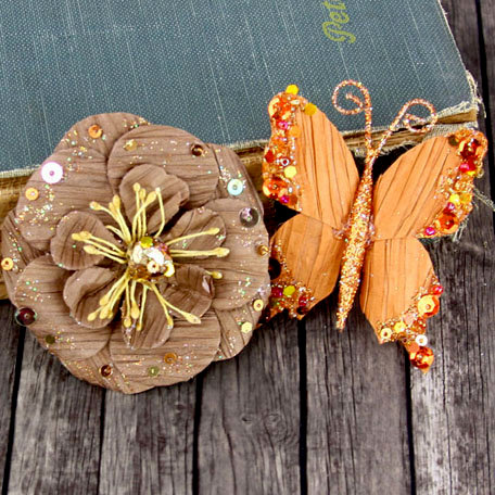Prima - Soiree Collection - Butterfly and Flower Embellishments - Copper