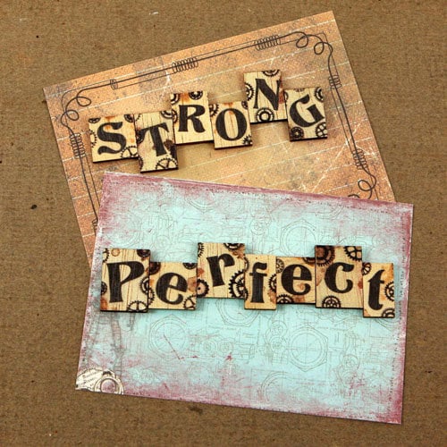 Prima - Craftsman Collection - Wood Embellishments - Scrabble Words - Strong, Perfect