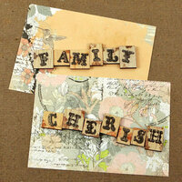 Prima - Rondelle Collection - Wood Embellishments - Scrabble Words - Family, Cherish