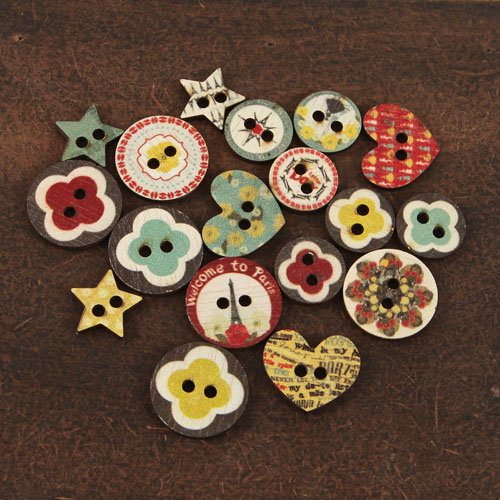 Prima - Welcome to Paris Collection - Wood Embellishments - Buttons