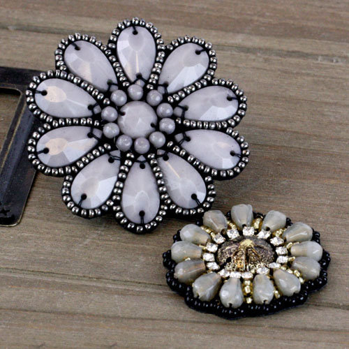 Prima - Taos Collection - Bead and Fabric Flower Embellishments - Tea-Thyme