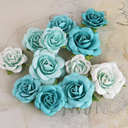 Prima - Interlude Collection - Flower Embellishments - Turquoise