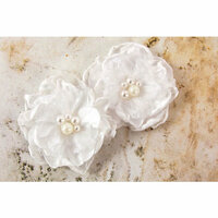 Prima - Banda Collection - Fabric Flower Embellishments - White