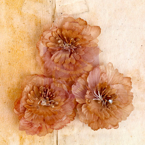 Prima - Engraver Collection - Fabric Flower Embellishments - Light Brown