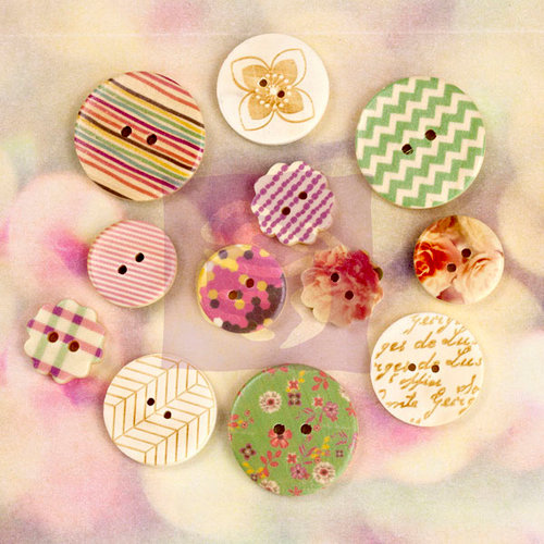 Prima - Hello Pastel - Wood Embellishments - Buttons