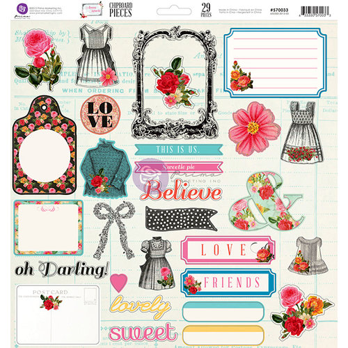 Prima - Anna Marie Collection - 12 x 12 Self Adhesive Chipboard Pieces