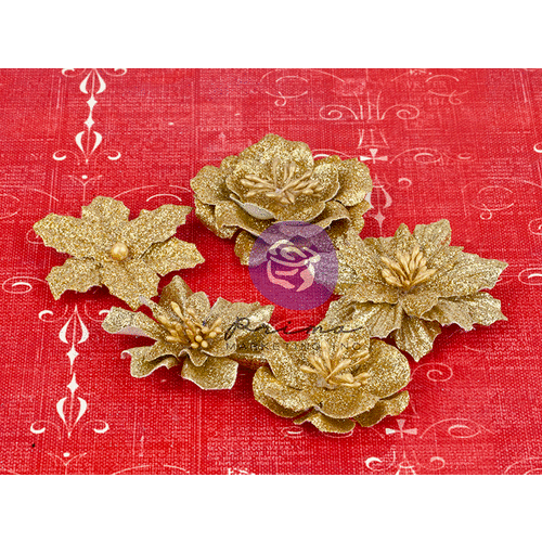 Prima - Jubilee Collection - Christmas - Flower Embellishments - Gold