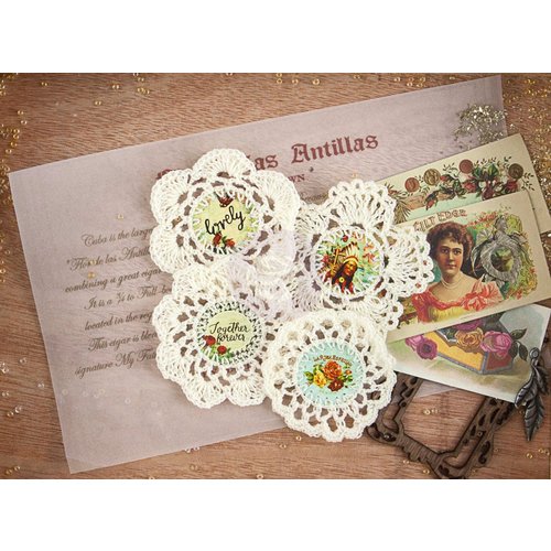 Prima - Cigar Box Secrets Collection - Fabric Embellishments - Crochet Icons