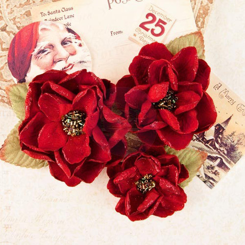Prima - A Victorian Christmas Collection - Flower Embellishments - Peace and Holly