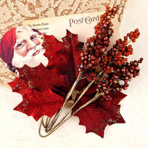 Prima - A Victorian Christmas Collection - Flower Embellishments - Midnight Kiss