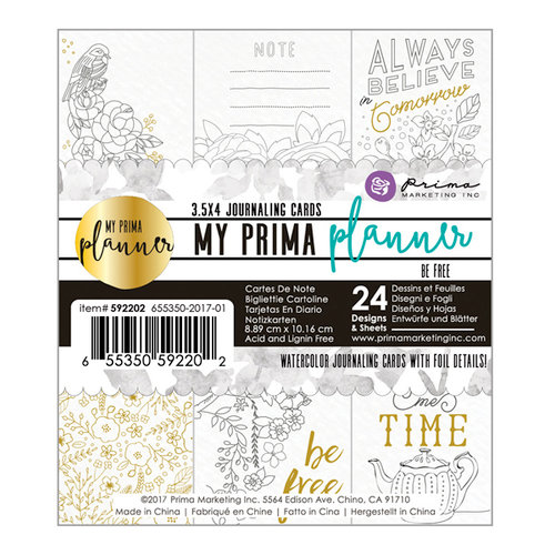 Prima - My Prima Planner Collection - Coloring Journaling Cards - Be Free with Foil Accents
