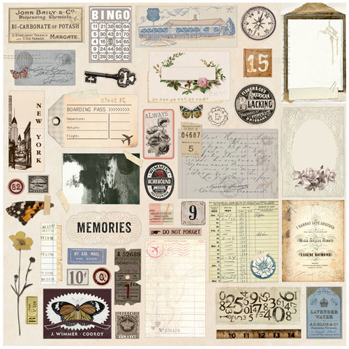 Prima - My Prima Planner Collection - Traveler's Journal - Vintage Ephemera and Sticker Sheet with Foil Accents