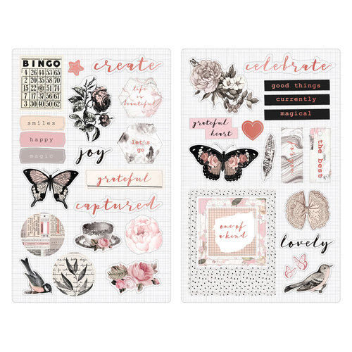 Prima - Amelia Rose Collection - Chipboard Stickers with Foil Accents