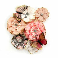Prima - Amelia Rose Collection - Flower Embellishments - Pen and Ink with Foil Accents