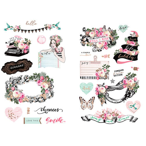 Prima - Havana Collection - Chipboard Stickers with Foil Accents