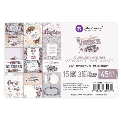 Prima - Lavender Collection - 4 x 6 Journaling Cards