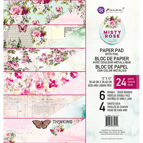 Prima - Misty Rose Collection - 12 x 12 Paper Pad with Foil Accents