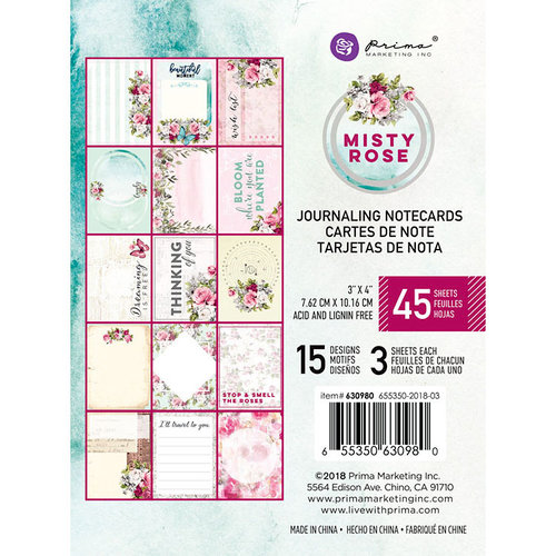 Prima - Misty Rose Collection - 3 x 4 Journaling Cards