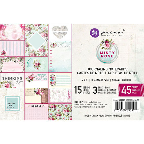 Prima - Misty Rose Collection - 4 x 6 Journaling Cards