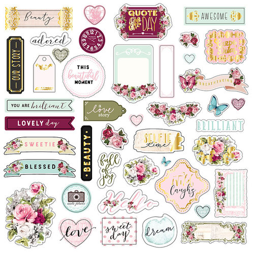 Prima - Misty Rose Collection - Ephemera with Foil Accents - One