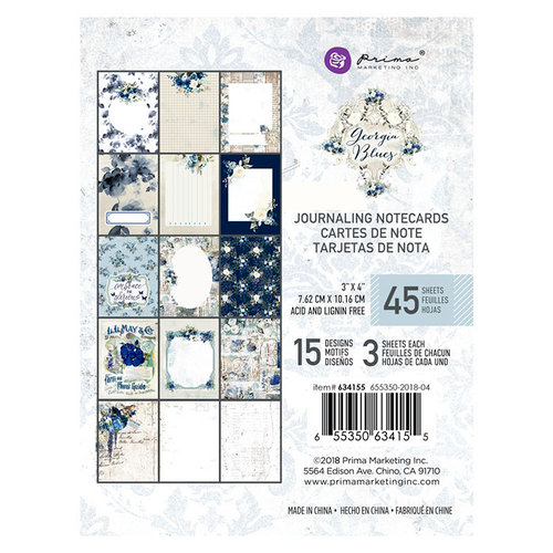 Prima - Georgia Blues Collection - 3 x 4 Journaling Cards